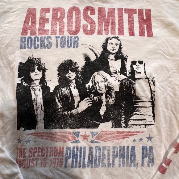 Aerosmith Large Long Sleeve Shirt Womens Cream Excellent 1976 Rocks Tour Graphic - Picture 3 of 10